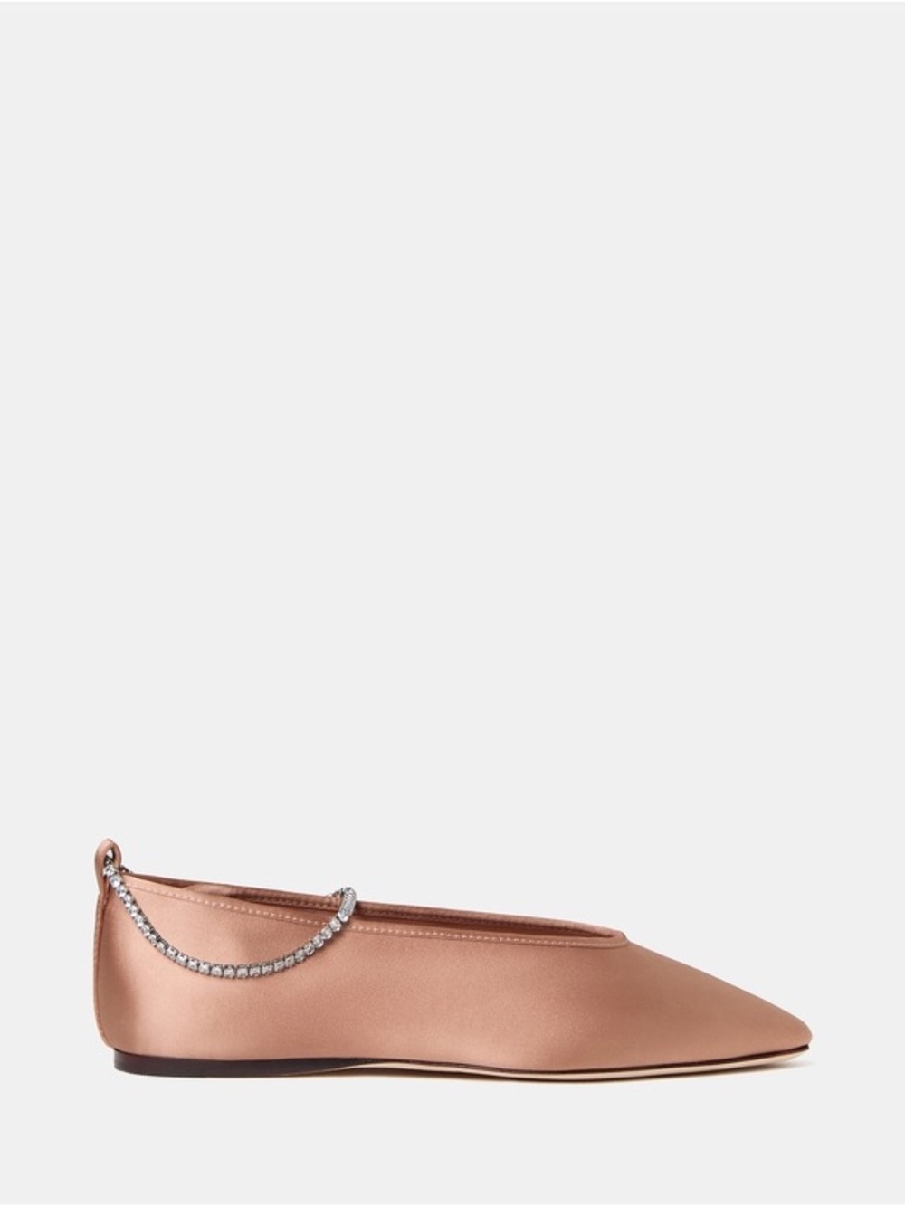 Loeffler Randall Rose Gold Satin Pointed Ballet Flat with Crystal Chain